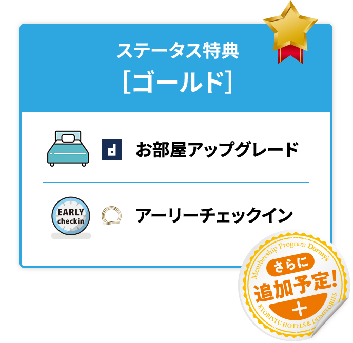 ステータス特典［ゴールド］お部屋 アップグレード アーリー チェックイン